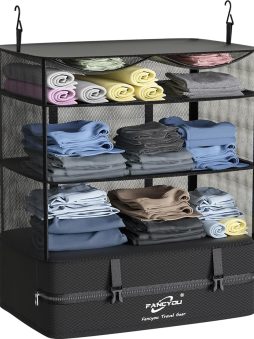 Compressible Packing Cubes Portable Hanging Closet Shelves 17"x12"x24" Extendable Travel Organizer Nylon Packing Bags for Suitcase